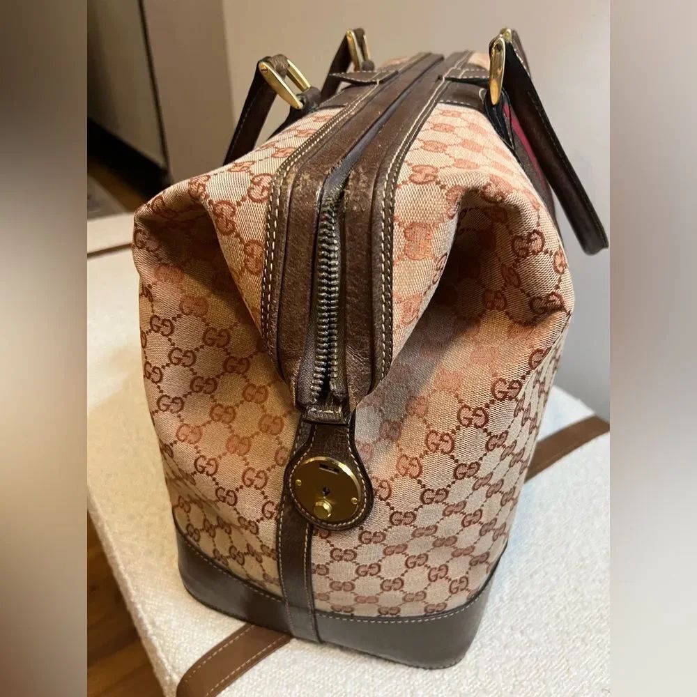 VINTAGE Gucci weekender travel bag, canvas and leather - Picture 3 of 9